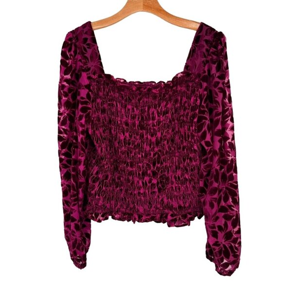 Torrid Womens Size 2x Velvet Smocked Blouson Sleeve Crop Top Burgundy plus - Picture 8 of 14